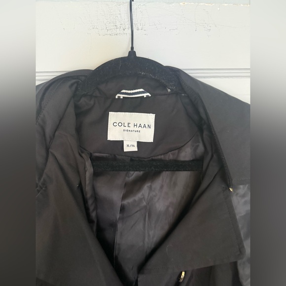 Cole Haan Womens XL Trench Coat Hooded Belted Double Breasted Black - Picture 3 of 6